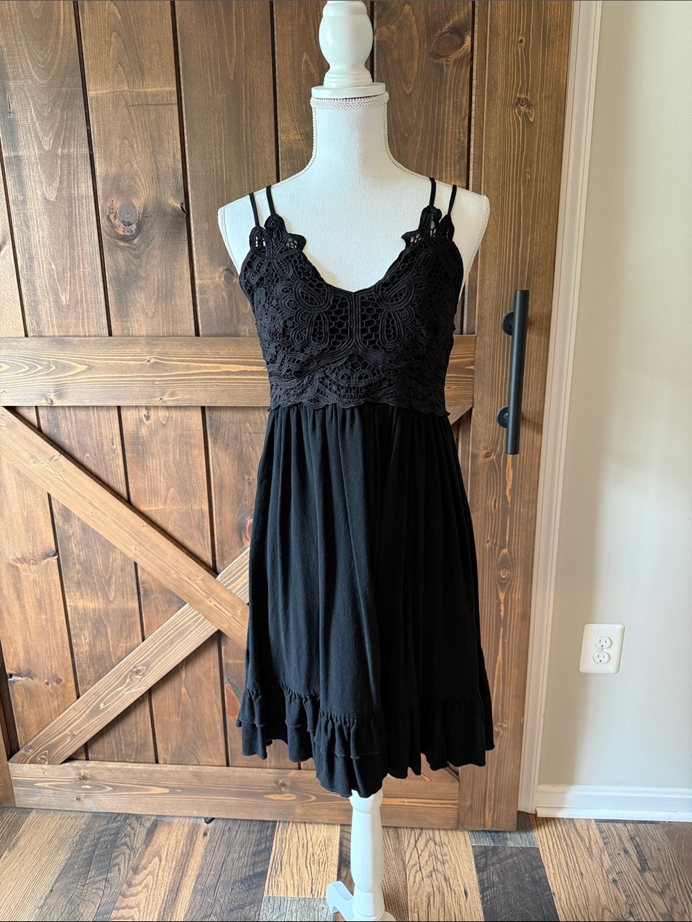 Main Strip Black Crochet Bust Ruffle Sundress